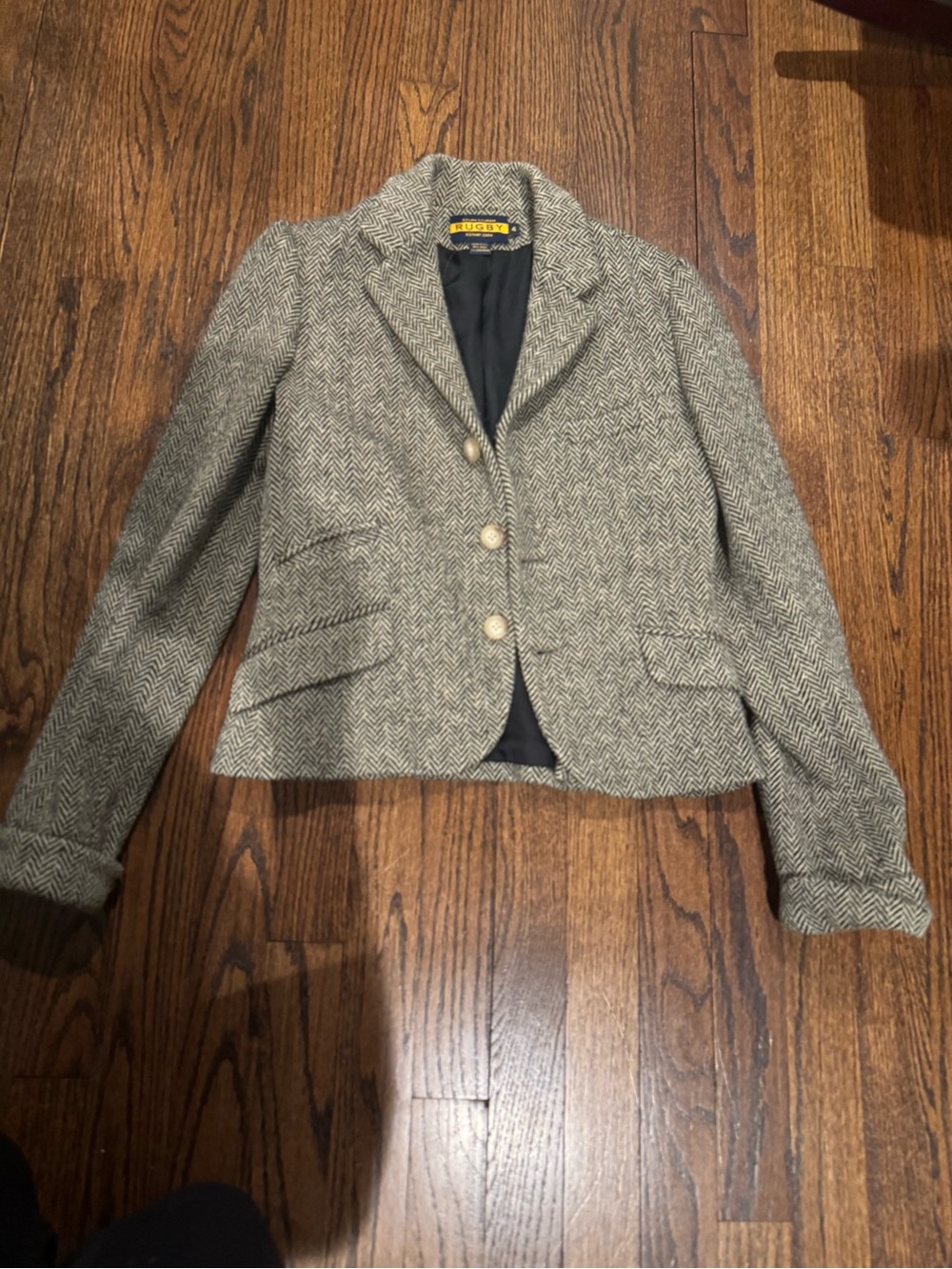 Ralph Lauren Gray Herringbone Wool Blend Blazer